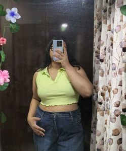 Zudio Lime Green Collared Crop Top