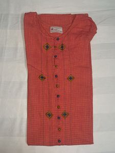 Coral Kurta with Embroidered Details