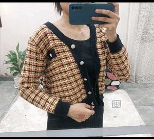 Tweed Style Cropped Cardigan