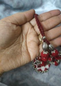 Boho Red Thread &amp; Mirror Work Necklace Set