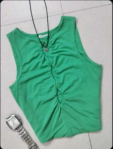 Chic Ruched Green Sleeveless Top