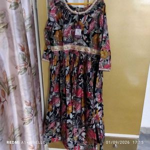 Floral Print Kurta Set with Embellished Waist