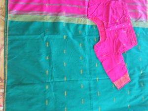Beautiful Teal and Pink Saree with stiched blouse