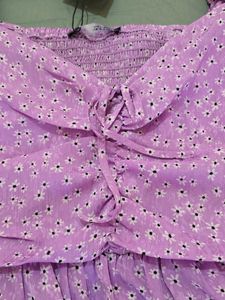 Zara Lilac Peplum Puff Sleeve Top