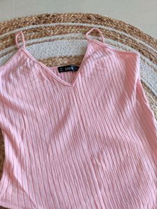 SHEIN Pink Solid Rib-Knit Cami Bodysuit