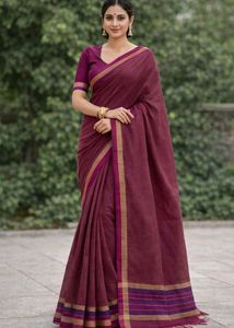 Wine Magenta Saree With  Blouse