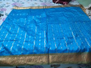 Pattu Blue &amp; Gold Sari with Blouse