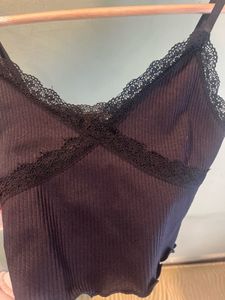 H&amp;M Black Lace Trim Cami Top