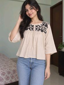 Embroidered Beige Top