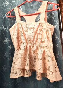 Elegant peach colour Lace Peplum Top