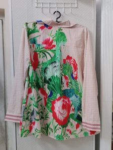 Boho Floral Print Button-Up Shirt