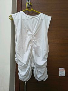 Chic Ruched White Sleeveless Top