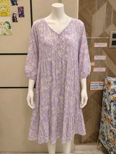 Purple Floral Print Midi Dress