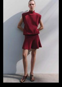 ZARA Maroon Fit & Flare Mini Skirt