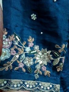 Embroidered blueish- green kurta with plazo and d