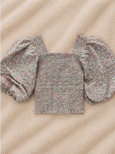 Floral Puff Sleeve Smocked Crop Top