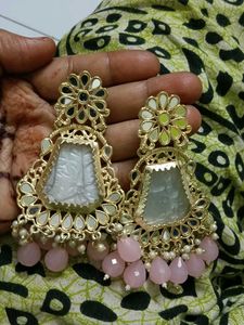 Designer Jhumka Earrings with Pearl &amp; Stone