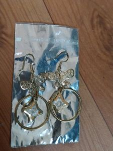 Gold Tone Butterfly Star Drop Earrings