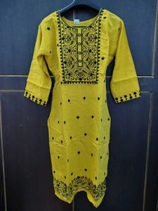 Yellow Kurta Set with Black Embroidery
