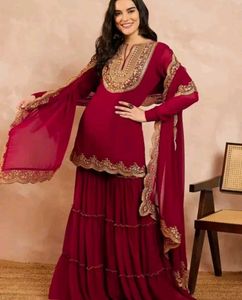Elegant Maroon sharara Set with Dupatta