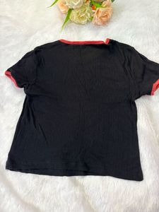 Black Ribbed T-Shirt with Contrast Trim