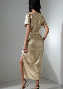 Elegant Gold One-Shoulder bodycon Dress