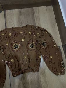 Embroidered Brown y2k top