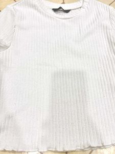 White Ribbed Lettuce Hem Top