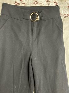 Black Wide Leg Trousers with Belt Detail