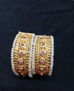 Exquisite Gold & Pearl Bangles