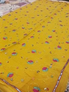 Vibrant Yellow Floral Saree