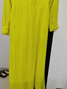 Bright Yellow Embroidered fit and flared dress