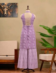 Lavender Printed Kurta with Palazzo