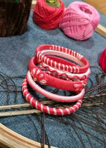 Handmade Red &amp; White Bangles Set