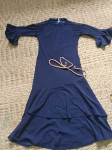 Navy Sparkle Ruffle Dress with Necklace