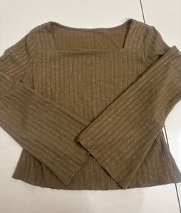 Cinched Waist Ribbed Square Neck Top