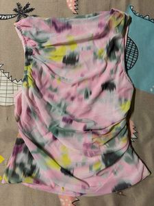 Boho Floral Ruched Sleeveless Mesh Top