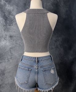 Grey Zip Neck Ribbed Tank Top