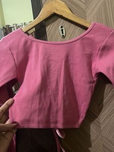 Pink Long Sleeve Crop Top