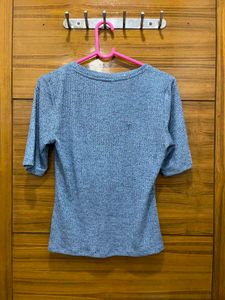 Ribbed Blue Half Sleeve Top