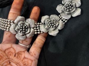 Floral Design Oxidized Silver Necklace Set
