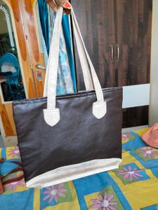 Brown Tote Bag with Beige Straps