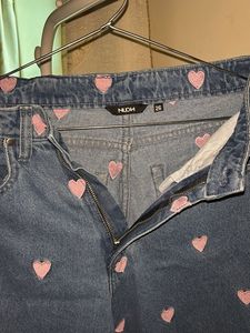 Cute Heart Print Wide Leg Jeans