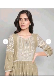 W brand Olive Green Tiered Embroidered Gown