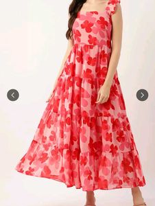 Pink Floral A-Line Maxi Dress