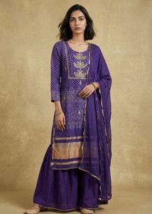 Purple Bandhani Kurta Set with Dupatta