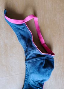 Dark Blue Sports Bra with Pink Trim
