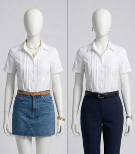 Classic White Pleated Short Sleeve Shirt