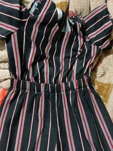 Striped Cold Shoulder Jumpsuit