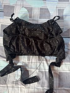 Polka Dot Crop Top &amp; Wide Leg Pants Set
